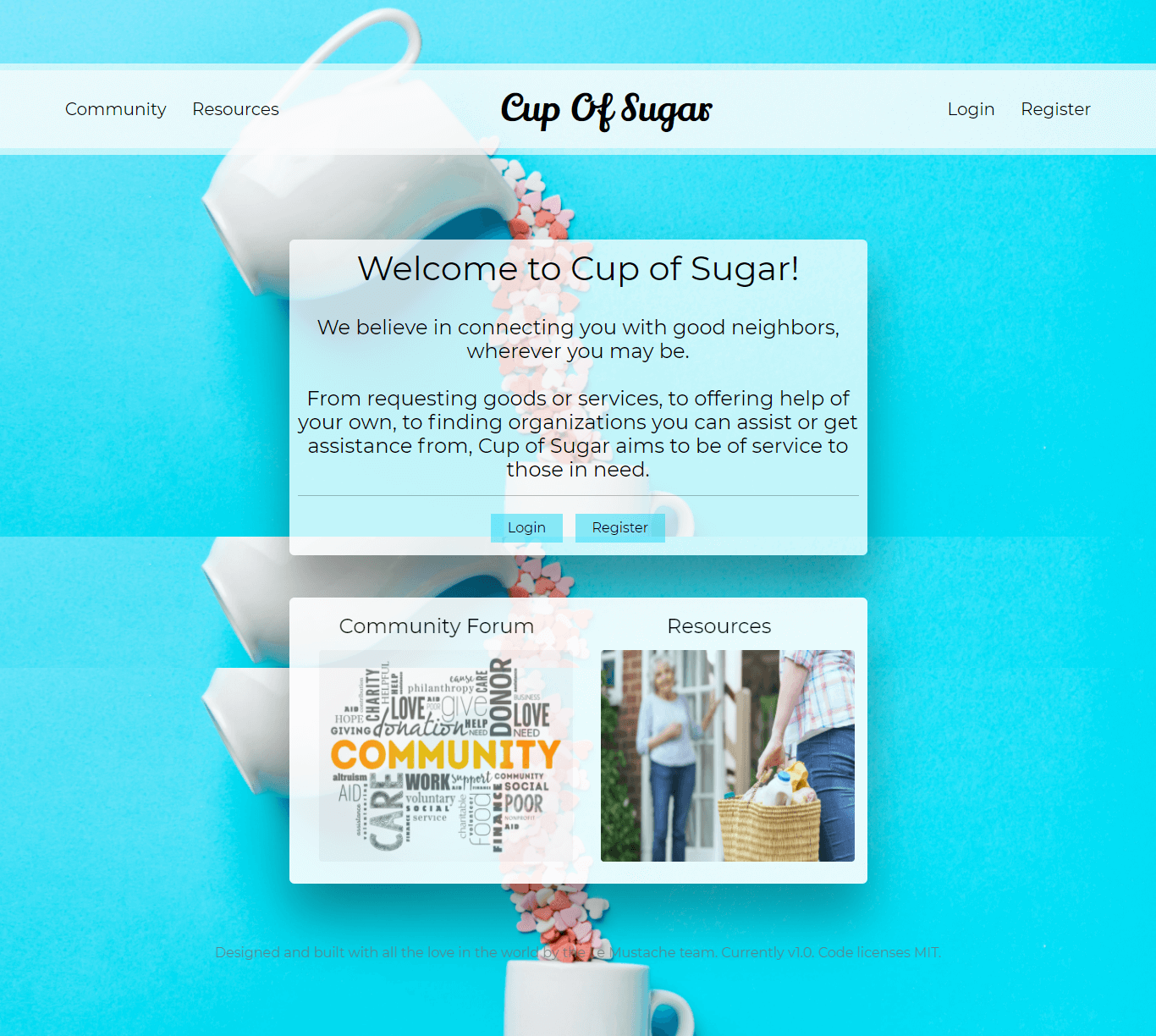 a screenshot of the home page of the cup of sugar app