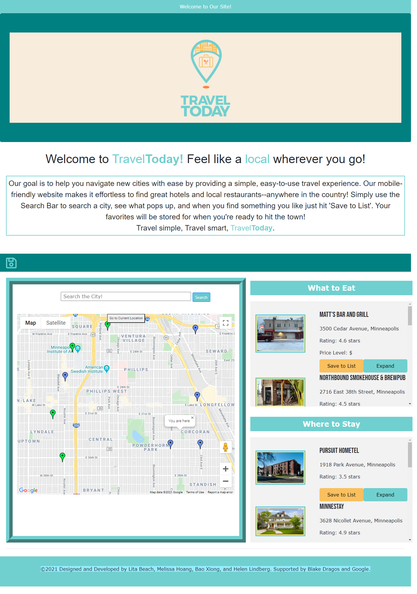 a light blue logo for a travel app that incorporates a knife and fork and a suitcase